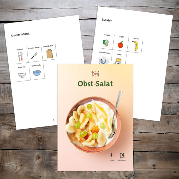 Obstsalat mit Joghurt Titel und Einkaufsliste